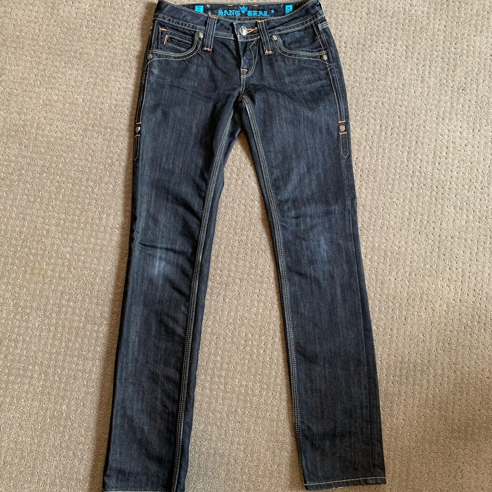 Sang Real Womens Boot Cut Jeans Blue Dark Wash